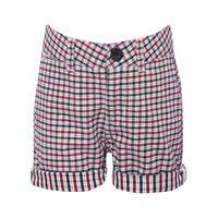 Ben Sherman boys 100% cotton red and navy check turn up zip fly front and back pockets shorts - Red