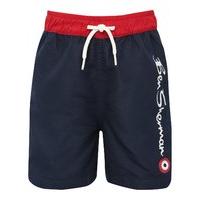 Ben Sherman boys lightweight navy elasticated waistband logo back pocket swim shorts - Navy