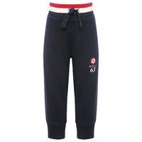 Ben Sherman boys cotton rich navy full length printed logo cuff ankle elasticated waistband joggers - Navy