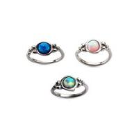 Bezel Set Synthetic Opal Split Ring - Colour: White