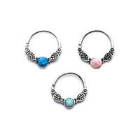 Bezel Set Synthetic Opal Ornate Split Ring - Colour: White