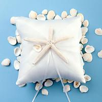 beach themed starfish design white satin ring pillow