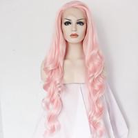 Best Natural Looking Long Pink Synthetic Wavy Lace Front Wig For White Women Cheap Good Quality Natural Wavy Wigs Heat Resistant