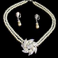 Beautiful Clear Crystals With Imitation Pearls Wedding Bridal Jewelry Set, Including Necklace And Earrings