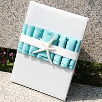 Beach Themed Blue Guest Book with Tri-folded Blank Pages Sign In Book