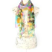 Bella Mia Soft Painting Floral Print Scarf - Pink / Green