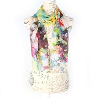 Bella Mia Soft Painting Floral Print Scarf - Yellow / Green