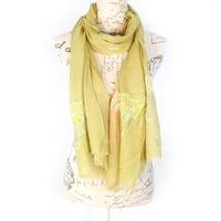 Bella Mia Embossed Colourful Boarder Scarf - Mossy Green
