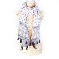 Bella Mia Leaf Buds And Paisley Print Scarf - White/ Blue