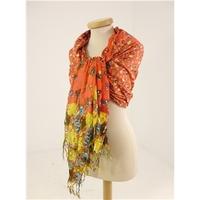 Beautiful Coral and Yellow Ditsy Floral Wraparound 100% shawl scarf