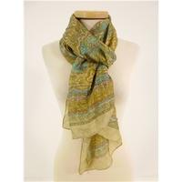 beautiful tonal green and bronze paisley 100 silk habotai scarf