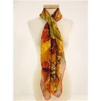 Beautiful Orange and Raspberry Floral 100% Silk Devore Stripe Scarf