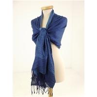 Beautiful Soft Indigo Blue Paisley Edged Tasseled Soft Scarf