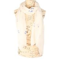 Bella Mia Embossed Anchor Print Frayed Scarf - White