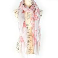 Bella Mia Hibiscus Floral Water Colour Print Scarf - Grey / Pink