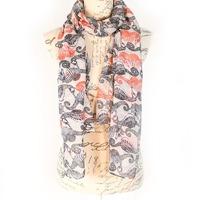 Bella Mia Seahorse Print Scarf - Black/ Red / Cream