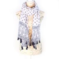 bella mia leaf buds and paisley print scarf white blue