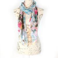 Bella Mia Soft Painting Floral Print Scarf - Blue/ Pink