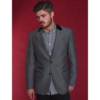 Bellucci Suit Blazer with Velvet Detail in Grey Herringbone - Tokyo Laundry