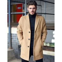 bezout button up wool blend overcoat in camel tokyo laundry