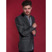 Bellucci Suit Blazer with Velvet Detail in Dark Grey Herringbone - Tokyo Laundry