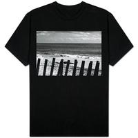 Beach Dunes Fence in Hamptons Black White Photo