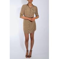 beige belted shirt dress