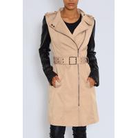 Beige PU Sleeved Belted Mac