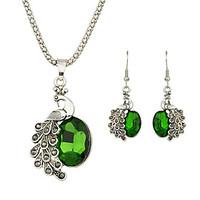 beautiful colorful rhinestone peacock pendant necklace earrings set