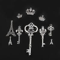 beadia metal eiffel tower key crown charm pendants antique silver plat ...