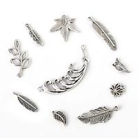 beadia antique silver metal feather charm pendants olive tree flower l ...