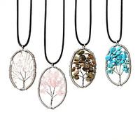 Beadia 1Pc Fashion 3.5x5cm Oval Shape Wisdom Tree Stone Pendant Necklace(45cm Length)