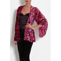 Berry Rose Print Velvet Devore Kimono