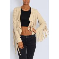 beige suedette fringe trim jacket