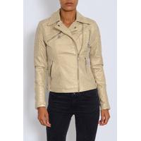 Beige Side Zip Biker Jacket