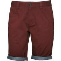 Bellfield Mens Chambray Turn Up Chino Shorts Wine