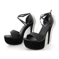 Bebo Size 7 Animal Skin Feel Black And Suede Black Platform Ankle Strap Heeled Shoes