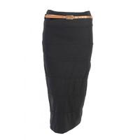 BELTED PONTI MIDI SKIRT