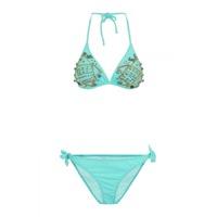 bead detail triangle bikini in aqua