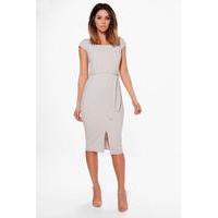 Belted Slit Front Dress - grey