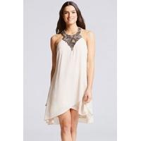 Beige Embellished Neck Halter Dress