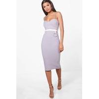 belted o ring seam detail midi dress ice