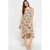 beige printed dip hem tent dress