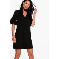 bell sleeve shift dress black