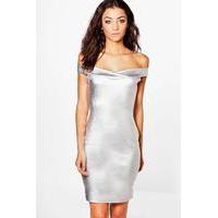 Belle Metallic Off The Shoulder Dress - silver