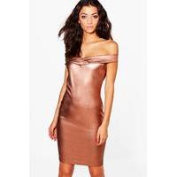 Belle Metallic Off The Shoulder Dress - bronze