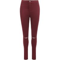 bella high waisted ripped knee skinny jeans wine