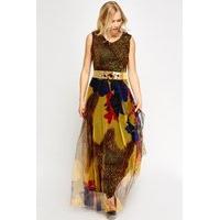 belted contrast maxi dress