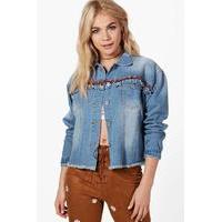 beaded tassel oversized denim jacket blue