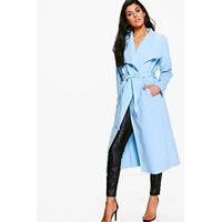 Belted Shawl Collar Coat - sky